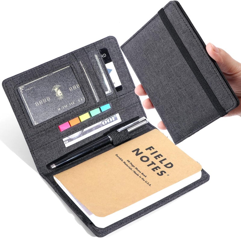 Plinyvel Notebook Cover for Field Notes 3.5"x5.5" - Waterproof Organizer with Pen Loop Holder and Card Slots, Travel Journal Accessories, Fits 3.5x5.5 Inch Pocket Notebooks (Black) - Image 1